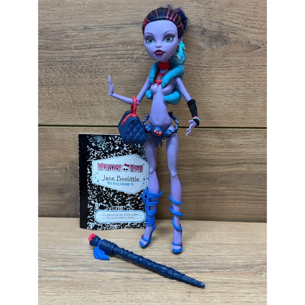 Monster High Jane Boolittle Doll with Pet Sloth Diary & Staff 2008 Incomplete